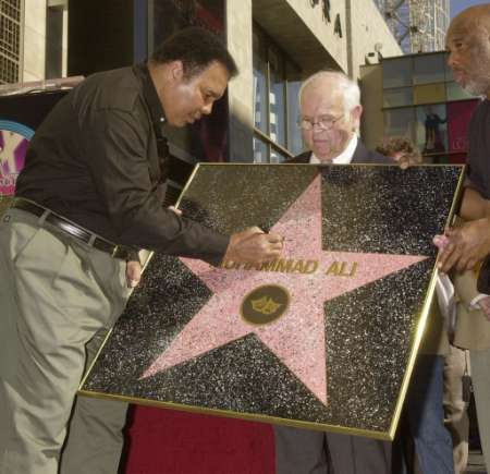 2,189th star on the Hollywood Walk of Fame, Muhammad Ali & Honorary Mayor of Hollywood Johnny Grant. Photo by Jim Ruymen