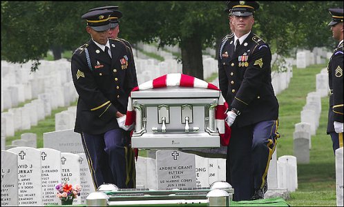 An Army honor 
guard carries the coffin of Staff Sgt. Duane J. Dreasky, of Novi, 
Mich., at Arlington National Cemetery