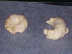 A croissant rising from unbaked dough