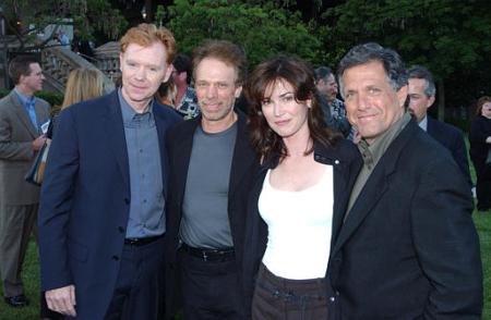 David Caruso, Jerry Bruckheimer, Kim Delaney, and Leslie Moonves