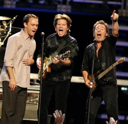 Artists Bruce Springsteen, right, John Fogerty, center, and Dave Matthews, take part in the 'Vote for Change' concert on Monday, Oct. 11, 2004, in Washington. Photo by Evan Vucci