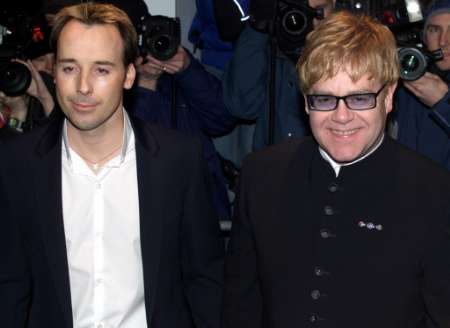 David Furnish & his partner Elton John, January 9, 2002. Photo by Michael Crabtree