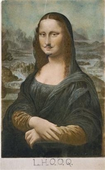 This image provided by the National Gallery of art shows Marcel Duchamps work, titled' L.H.O.O.Q.', 1919, a rectified readymade, i.e. a pencil on reproduction of Leonardo da Vinci's 'Mona Lisa'.