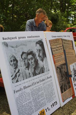 Eric Olson composes his thoughts Thursday, Aug. 8, 2002, during a news conference at his house in Braddock Heights, Md. concerning the death of his father, Fort Detrick scientist Frank Olson, who fell to his death in 1953 from a New York Hotel room. The Olson family now believes Dr. Olson was killed because of his knowledge of biological weapons usage during the Korean War, not because he jumped to his death after being given LSD as part of a CIA experiment. Photo by Timothy Jacobsen