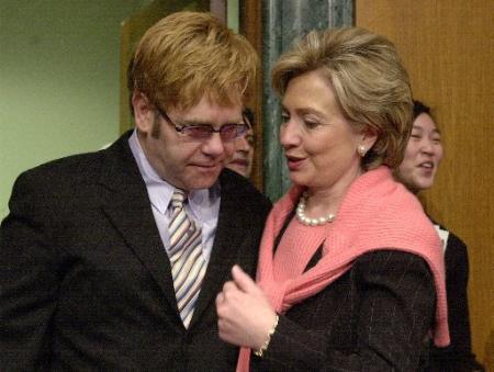 Elton John & Sen. Hillary Clinton, D-N.Y. Photo by Dennis Cook