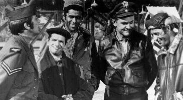 From right, Richard Dawson, Robert Clary, Ivan Dixon, Bob Crane & Larry Hovis