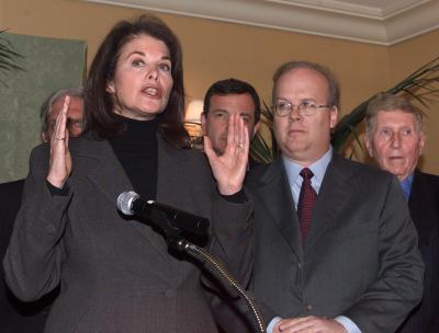 Sherry Lansing, of Paramount speaks (L-R) Karl Rove, Robert Iger, president of the Walt Disney Company and Sumner Redstone, chairman of Viacom