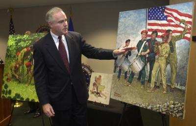 3 of the returned Norman Rockwell Pictures on display