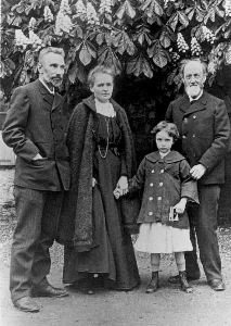 Pierre Curie, Marie Curie, Irene Curie and Dr. Curie (Pierre's father) - 1904