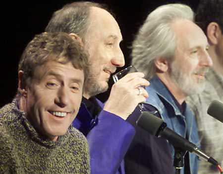 British rockers The Who, set to begin their U.S. tour Monday just four days after the death of bass player John Entwistle, have hired session musician Pino Palladino to fill in for their fallen comrade. Entwistle (R) is seen in this April 10, 2002, file photo with fellow Who members Roger Daltrey (L) and Pete Townshend, at a press conference in New York. Photo by Peter Morgan