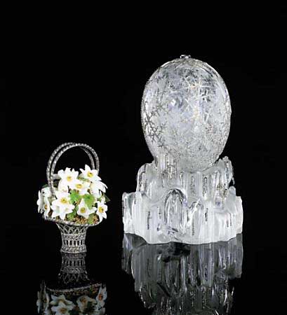 The 'Winter Egg,' a crystal Faberge Easter egg encrusted with more than 3,000 diamonds, sold at auction April 19, 2002. The glittering egg was made for Russian Czar Nicholas II.